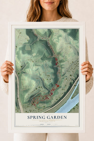 Map of Spring Garden, Pennsylvania, 18 x 24 inch print in a white wood frame