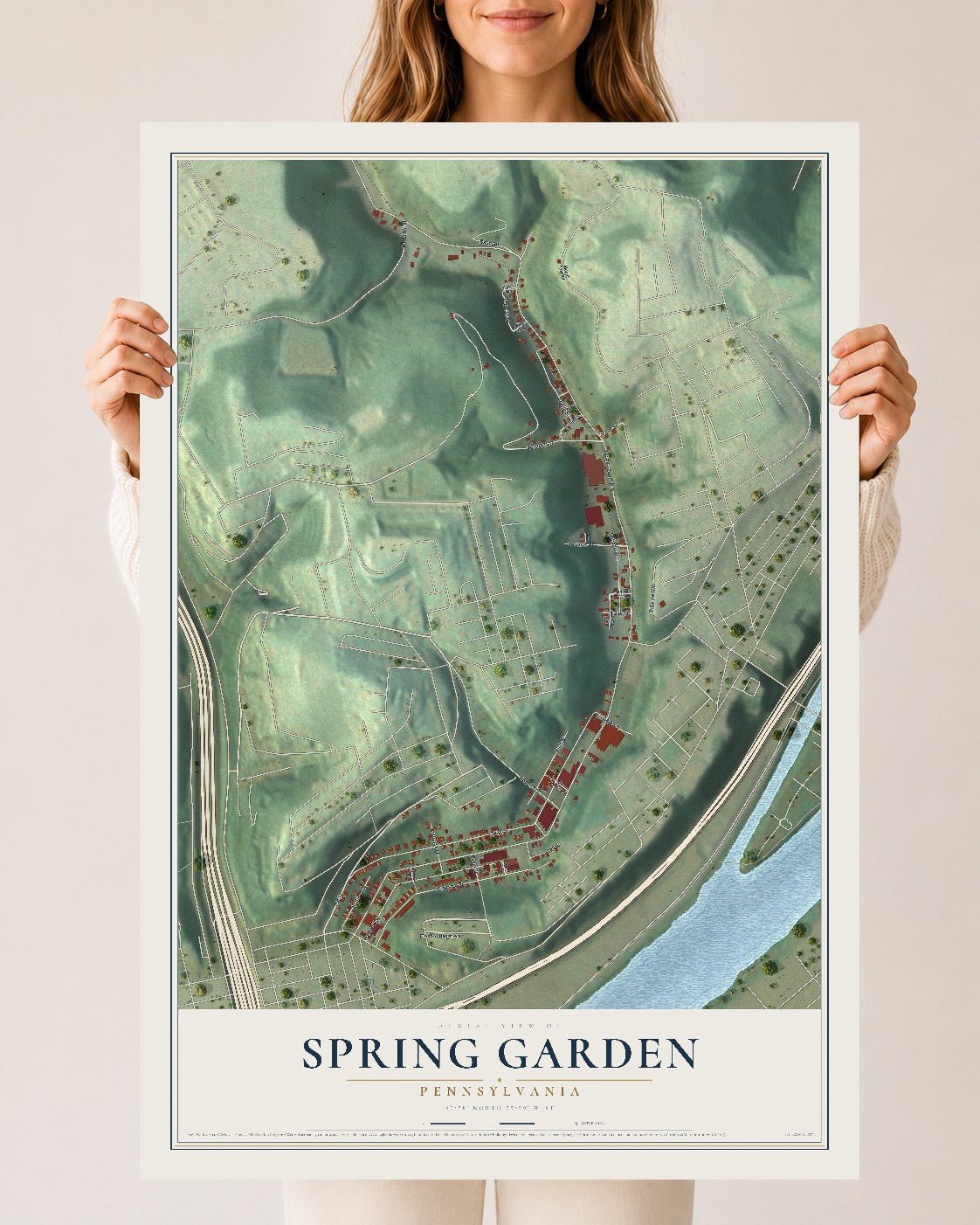 Map of Spring Garden, Pennsylvania, 24 x 36 inch unframed archival matte print