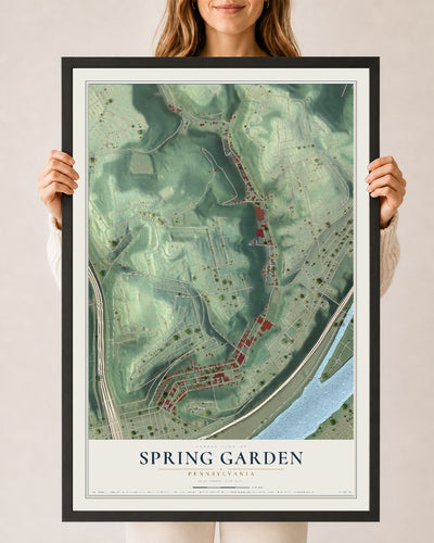 Map of Spring Garden, Pennsylvania, 24 x 36 inch print in a black wood frame
