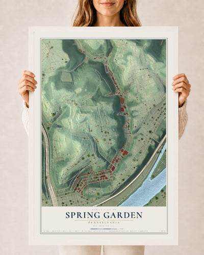 Map of Spring Garden, Pennsylvania, 24 x 36 inch print in a white wood frame