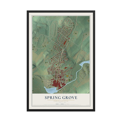 Map of Spring Grove, Pennsylvania, 12 x 18 inch print in a black wood frame