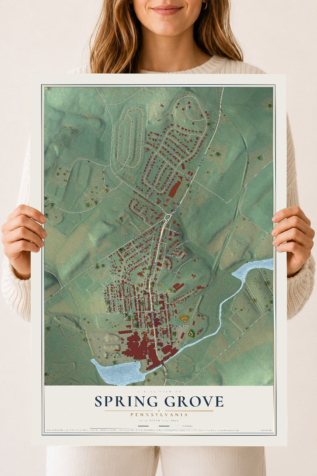 Map of Spring Grove, Pennsylvania, 18 x 24 inch unframed archival matte print