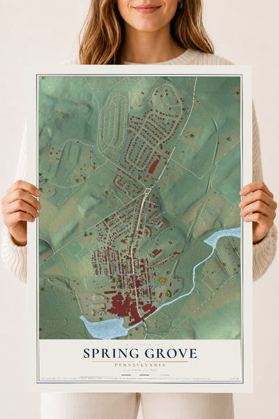 Map of Spring Grove, Pennsylvania, 18 x 24 inch unframed archival matte print
