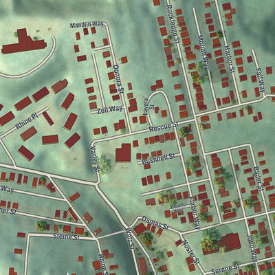 Close-up of the map of Spring Hill-City View, Pennsylvania print showing street and building detail