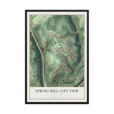 Map of Spring Hill-City View, Pennsylvania, 12 x 18 inch print in a black wood frame