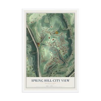 Map of Spring Hill-City View, Pennsylvania, 12 x 18 inch print in a white wood frame