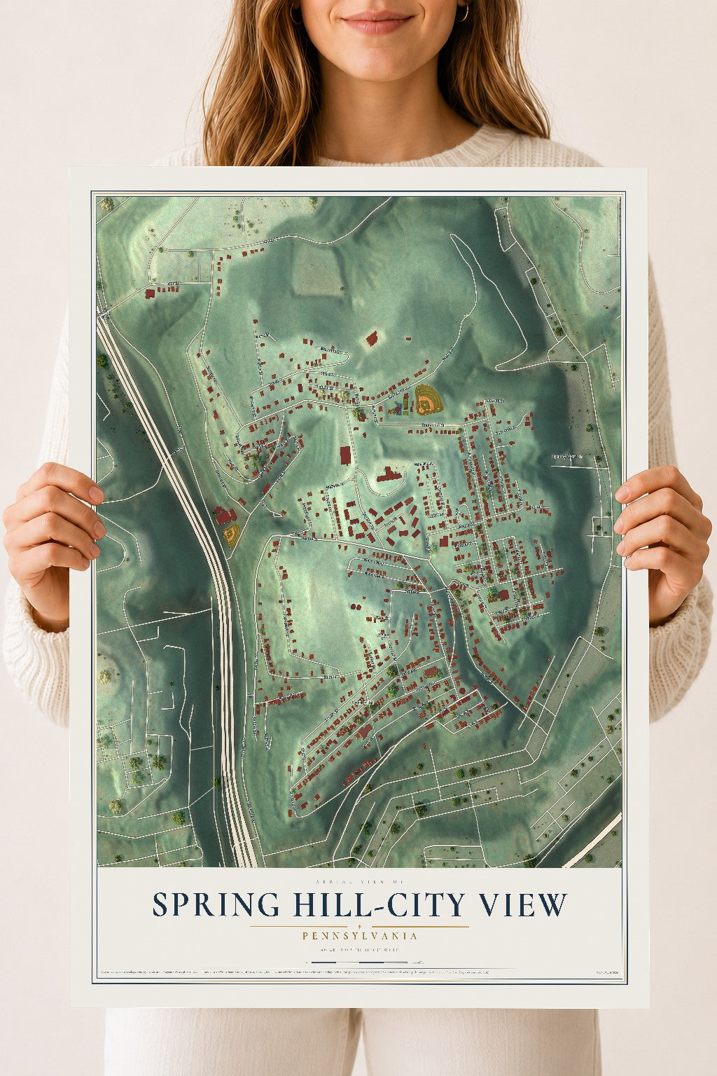 Map of Spring Hill-City View, Pennsylvania, 18 x 24 inch unframed archival matte print