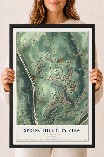 Map of Spring Hill-City View, Pennsylvania, 18 x 24 inch print in a black wood frame