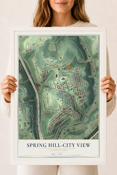 Map of Spring Hill-City View, Pennsylvania, 18 x 24 inch print in a white wood frame