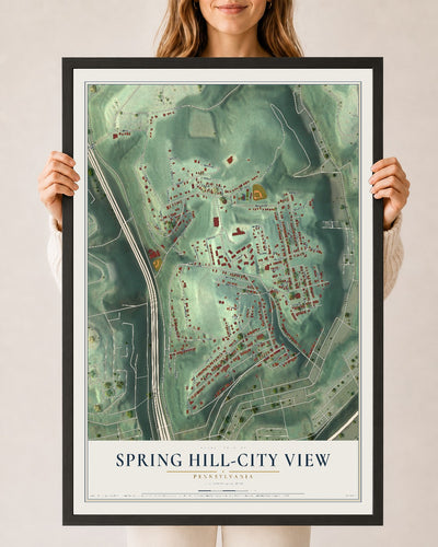 Map of Spring Hill-City View, Pennsylvania, 24 x 36 inch print in a black wood frame