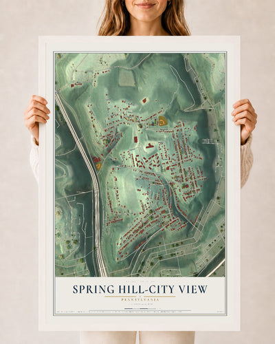 Map of Spring Hill-City View, Pennsylvania, 24 x 36 inch print in a white wood frame
