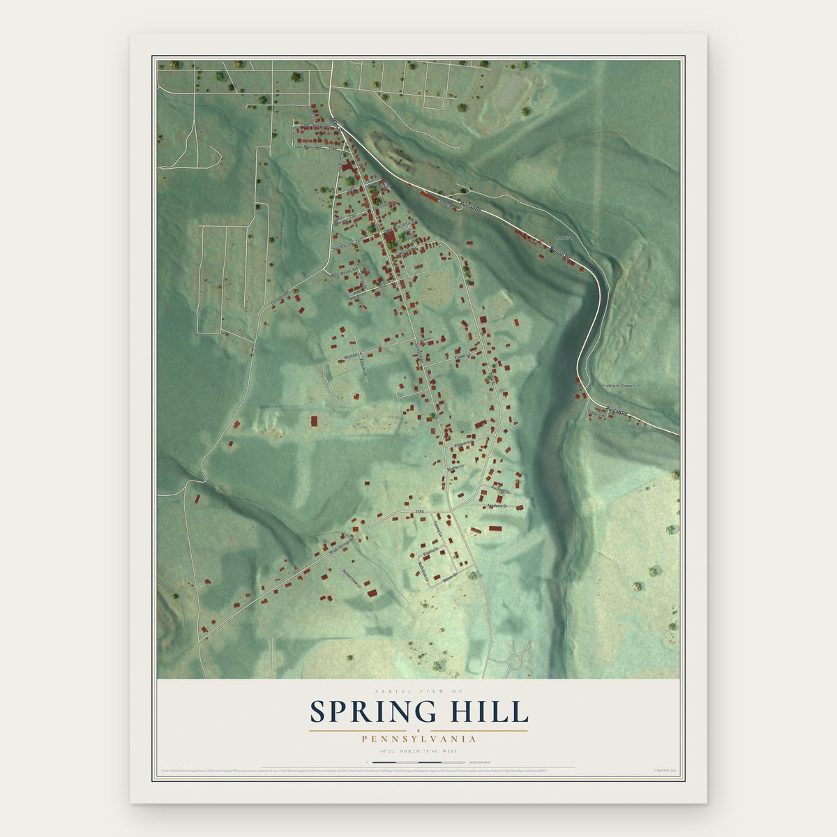 Spring Hill, Pennsylvania map print, the full design