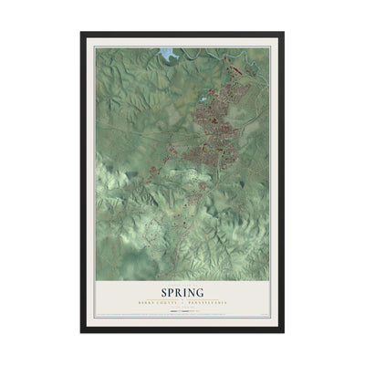 Map of Spring, Berks County, Pennsylvania, 12 x 18 inch print in a black wood frame