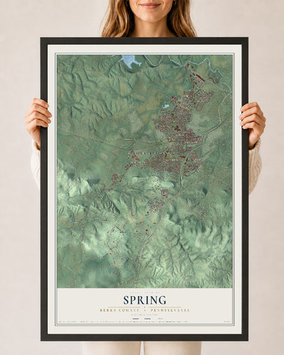 Map of Spring, Berks County, Pennsylvania, 24 x 36 inch print in a black wood frame