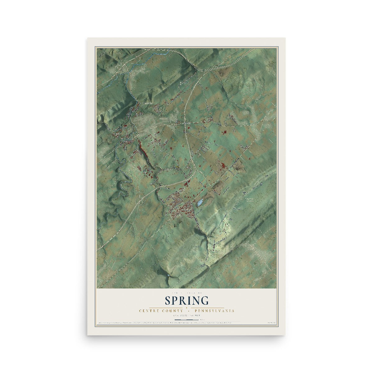 Map of Spring, Centre County, Pennsylvania, 12 x 18 inch unframed archival matte print