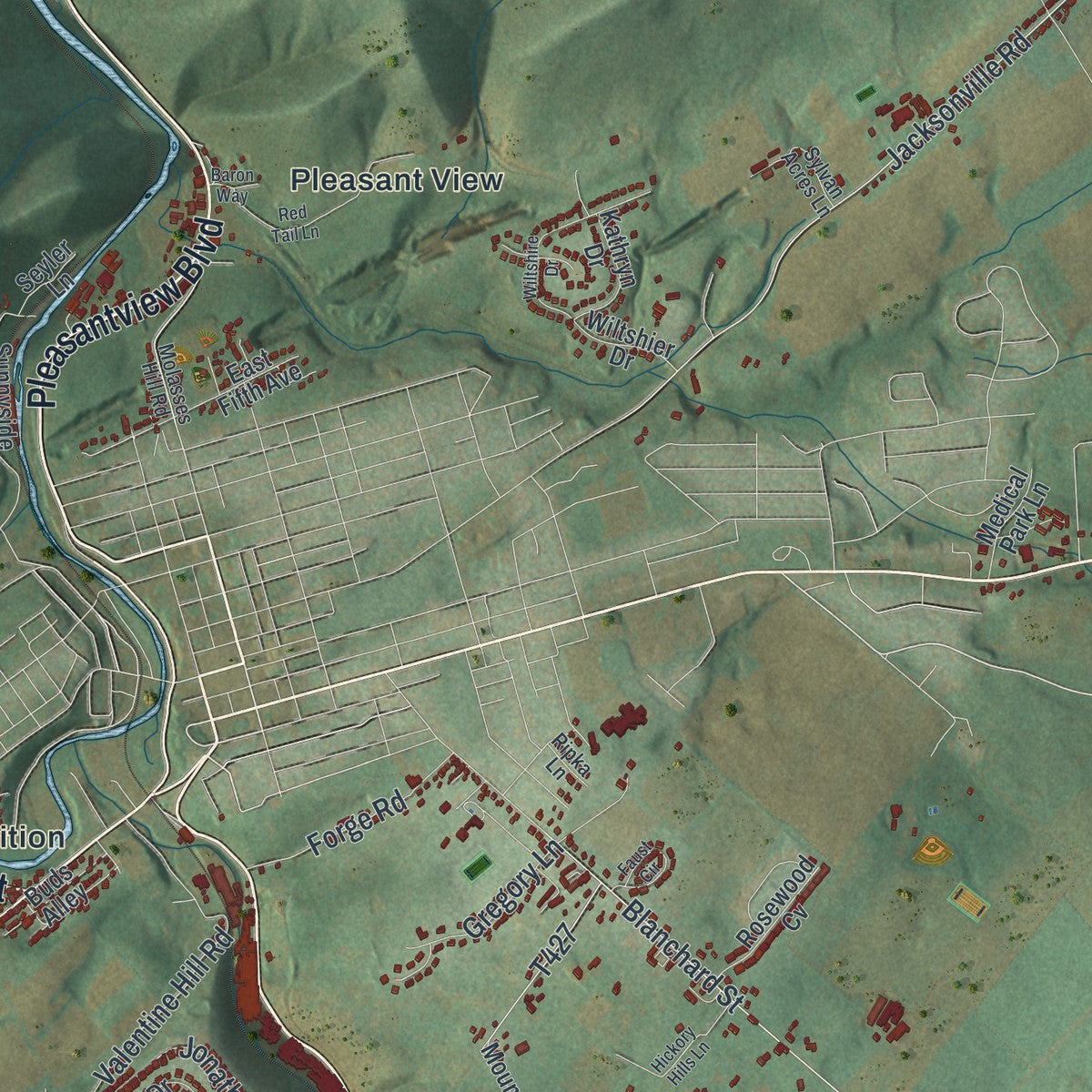 Second close-up of the map of Spring, Centre County, Pennsylvania print showing more streets and buildings