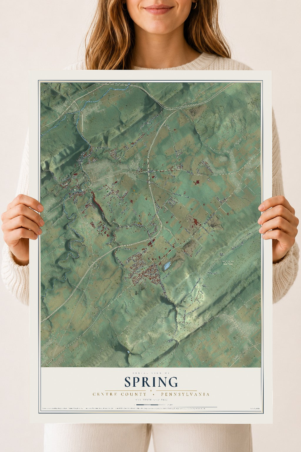 Map of Spring, Centre County, Pennsylvania, 18 x 24 inch unframed archival matte print