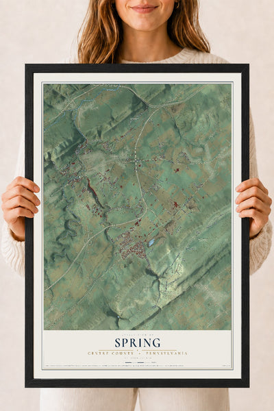 Map of Spring, Centre County, Pennsylvania, 18 x 24 inch print in a black wood frame