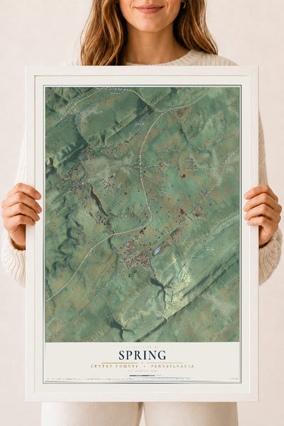 Map of Spring, Centre County, Pennsylvania, 18 x 24 inch print in a white wood frame