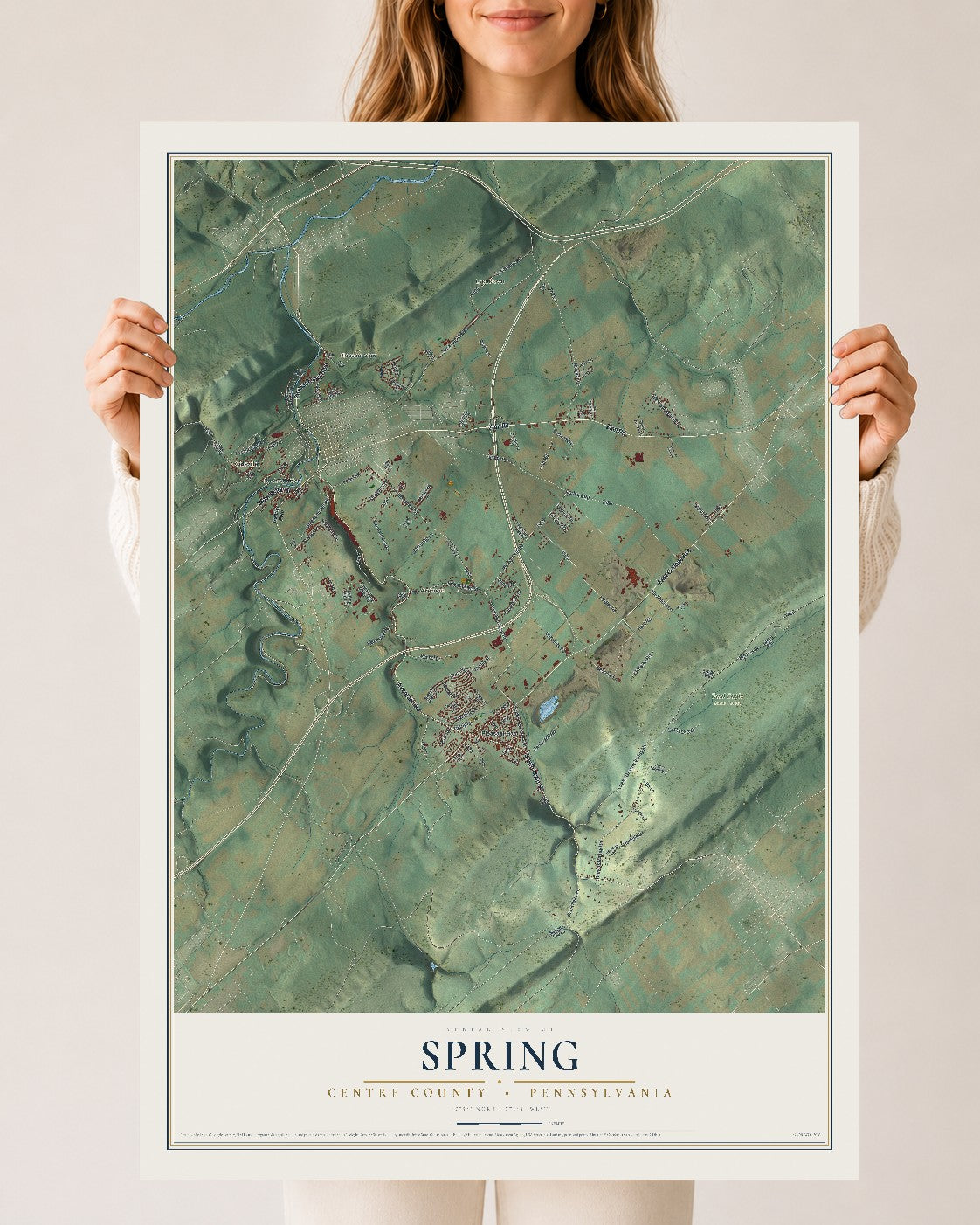 Map of Spring, Centre County, Pennsylvania, 24 x 36 inch unframed archival matte print