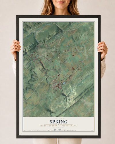 Map of Spring, Centre County, Pennsylvania, 24 x 36 inch print in a black wood frame