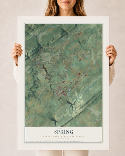 Map of Spring, Centre County, Pennsylvania, 24 x 36 inch print in a white wood frame