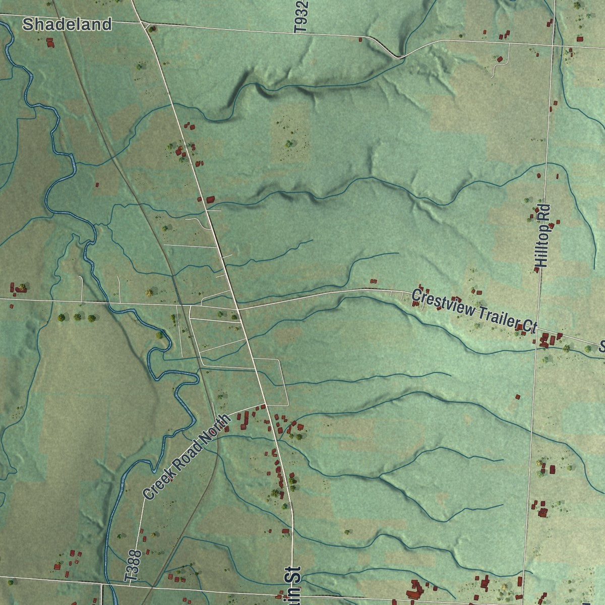 Close-up of the map of Spring, Crawford County, Pennsylvania print showing street and building detail