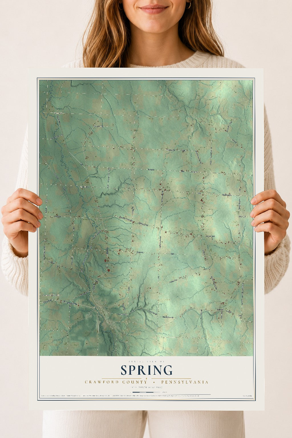 Map of Spring, Crawford County, Pennsylvania, 18 x 24 inch unframed archival matte print