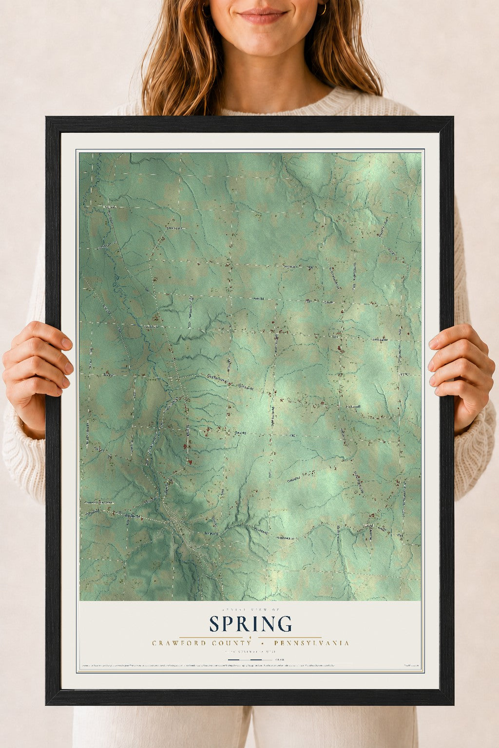 Map of Spring, Crawford County, Pennsylvania, 18 x 24 inch print in a black wood frame