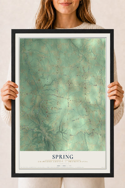 Map of Spring, Crawford County, Pennsylvania, 18 x 24 inch print in a black wood frame