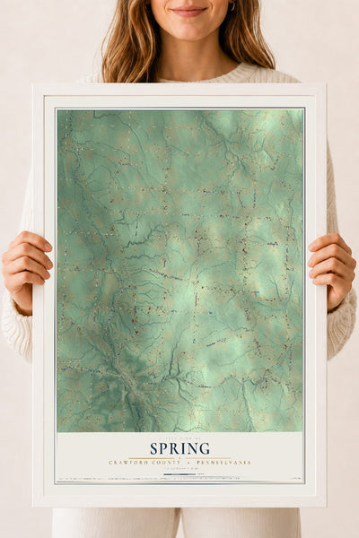 Map of Spring, Crawford County, Pennsylvania, 18 x 24 inch print in a white wood frame