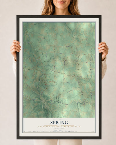 Map of Spring, Crawford County, Pennsylvania, 24 x 36 inch print in a black wood frame