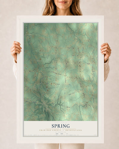 Map of Spring, Crawford County, Pennsylvania, 24 x 36 inch print in a white wood frame