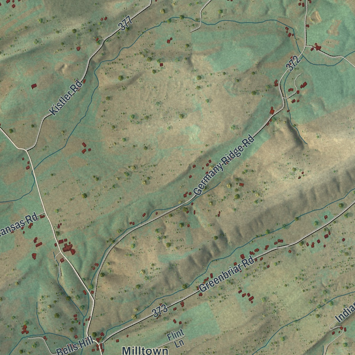 Second close-up of the map of Spring, Perry County, Pennsylvania print showing more streets and buildings