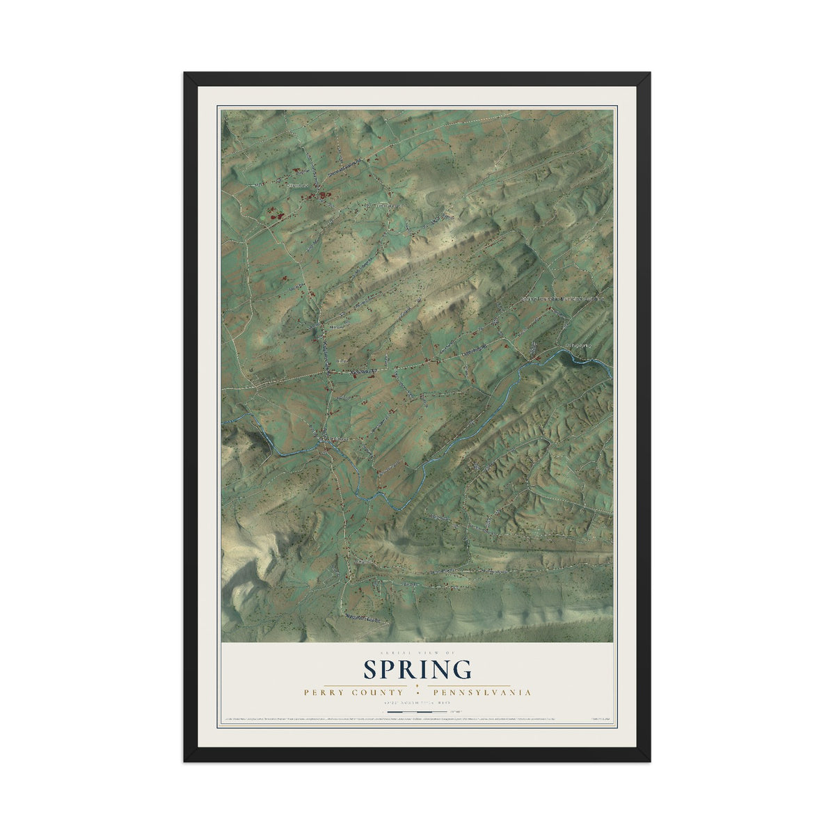 Map of Spring, Perry County, Pennsylvania, 12 x 18 inch print in a black wood frame
