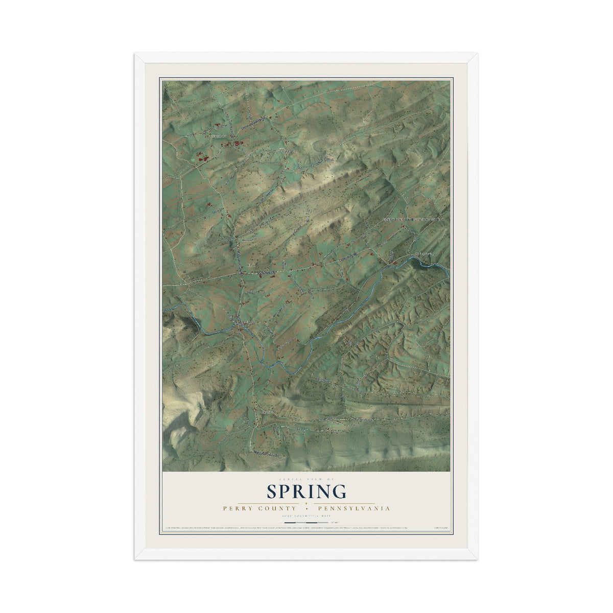 Map of Spring, Perry County, Pennsylvania, 12 x 18 inch print in a white wood frame