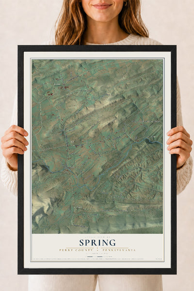 Map of Spring, Perry County, Pennsylvania, 18 x 24 inch print in a black wood frame
