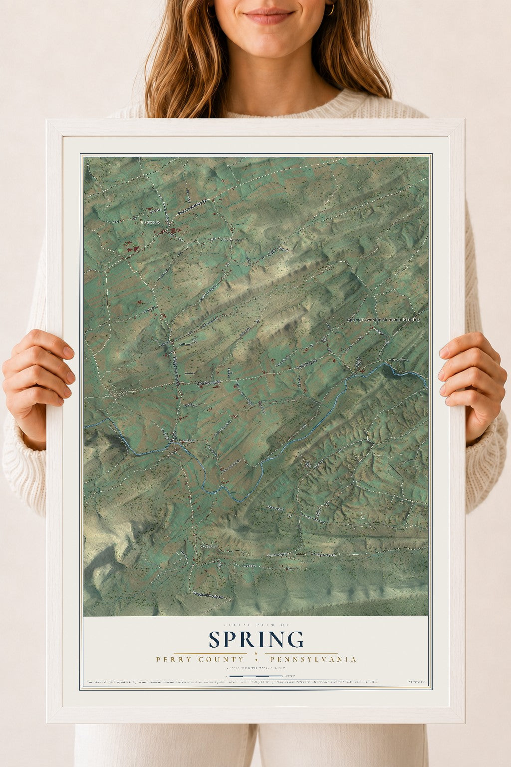 Map of Spring, Perry County, Pennsylvania, 18 x 24 inch print in a white wood frame