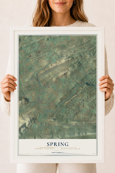 Map of Spring, Perry County, Pennsylvania, 18 x 24 inch print in a white wood frame