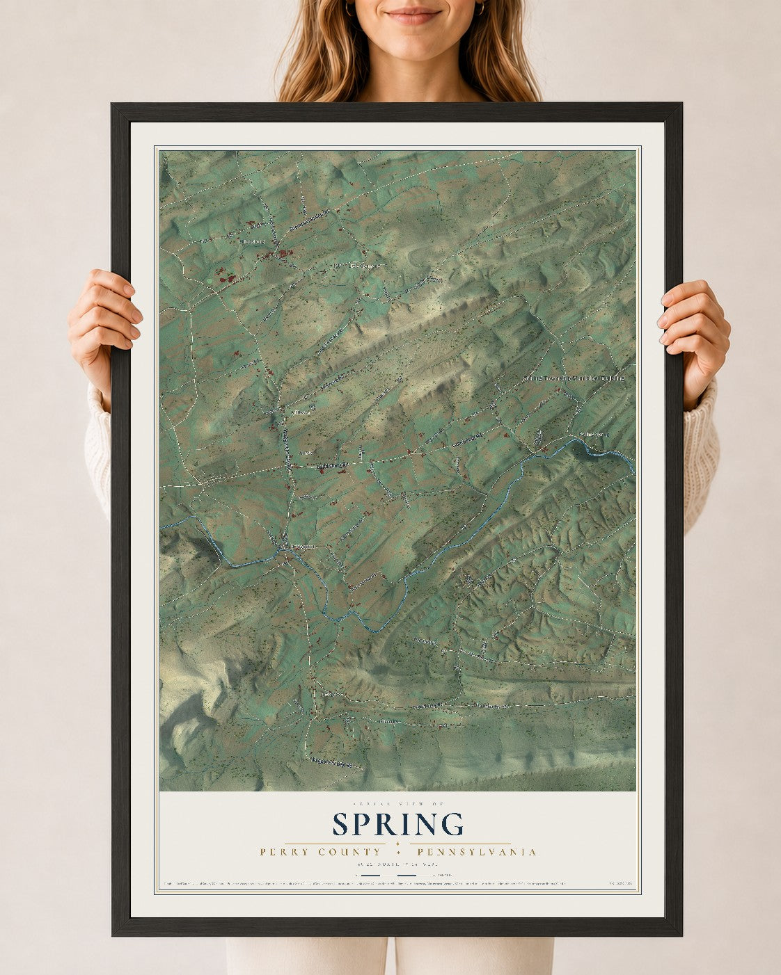 Map of Spring, Perry County, Pennsylvania, 24 x 36 inch print in a black wood frame