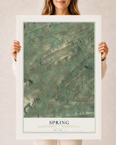 Map of Spring, Perry County, Pennsylvania, 24 x 36 inch print in a white wood frame