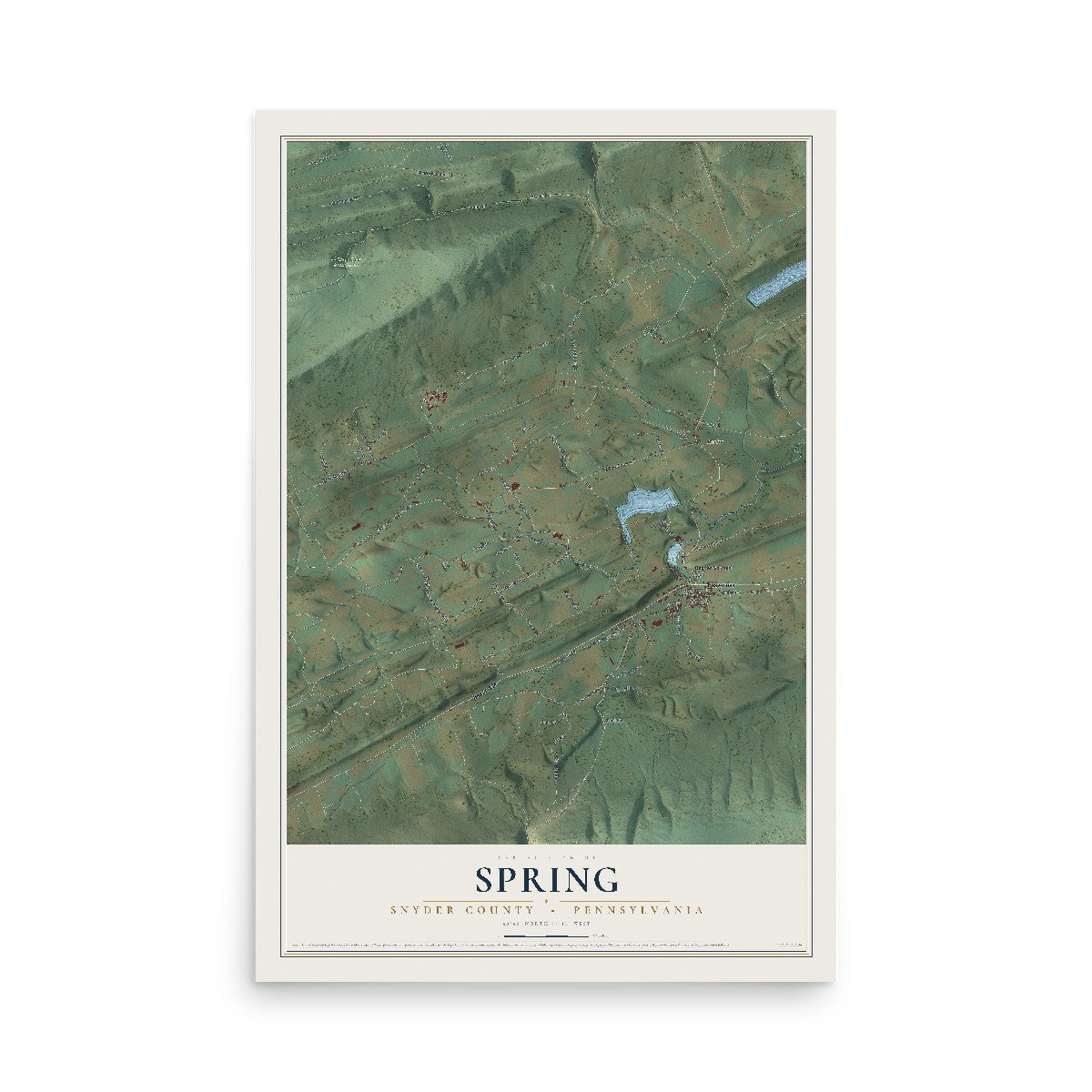 Map of Spring, Snyder County, Pennsylvania, 12 x 18 inch unframed archival matte print