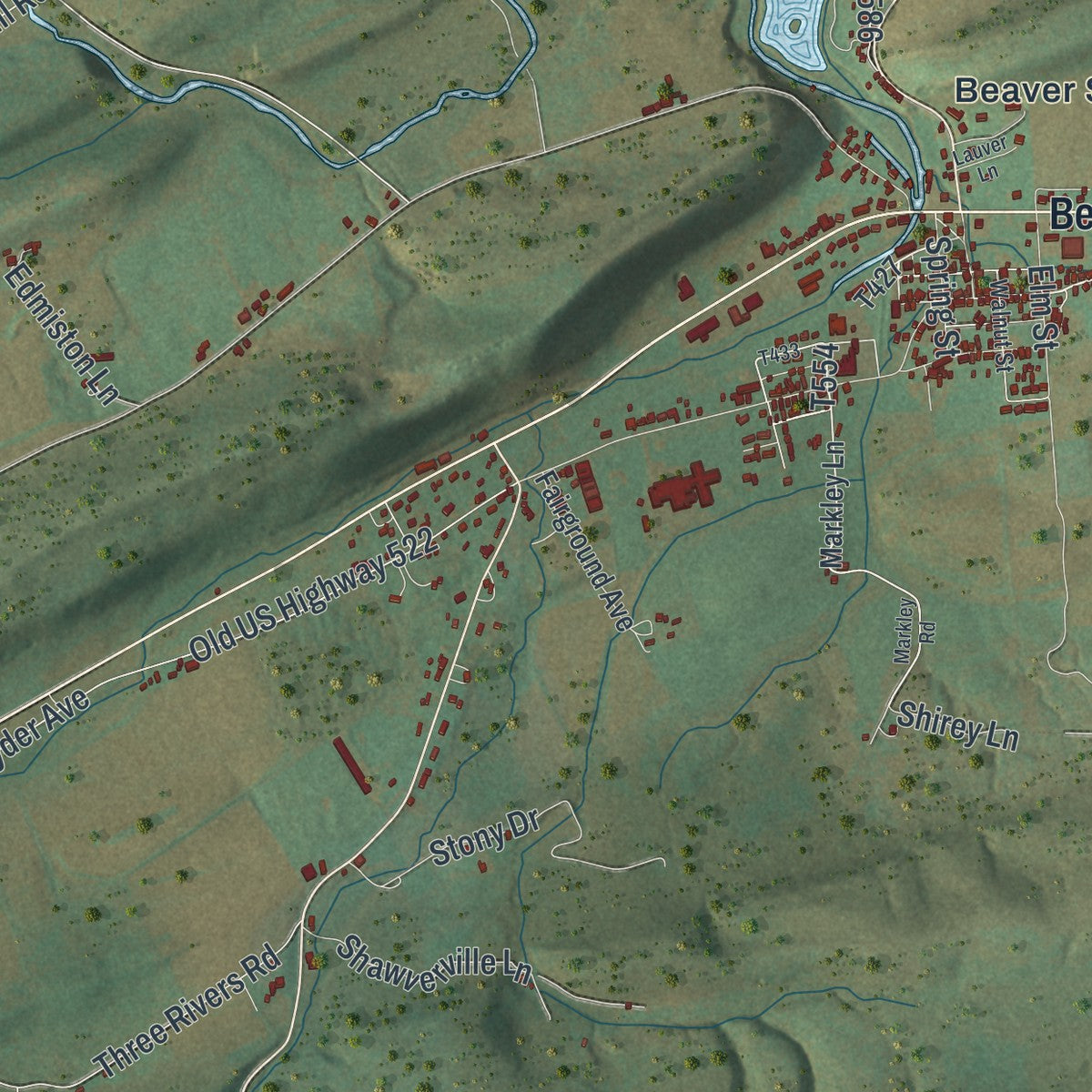 Close-up of the map of Spring, Snyder County, Pennsylvania print showing street and building detail