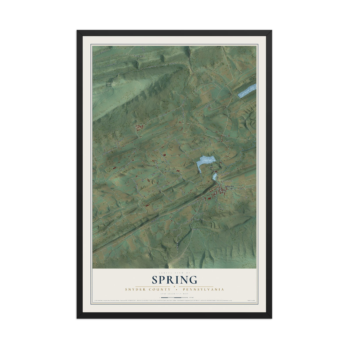 Map of Spring, Snyder County, Pennsylvania, 12 x 18 inch print in a black wood frame