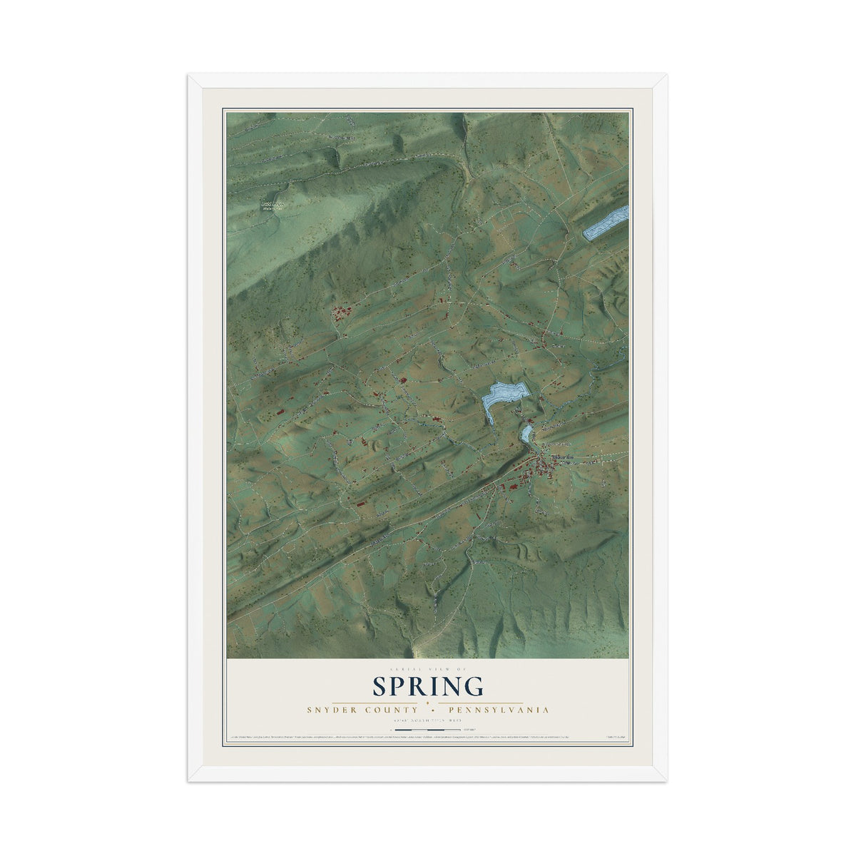 Map of Spring, Snyder County, Pennsylvania, 12 x 18 inch print in a white wood frame