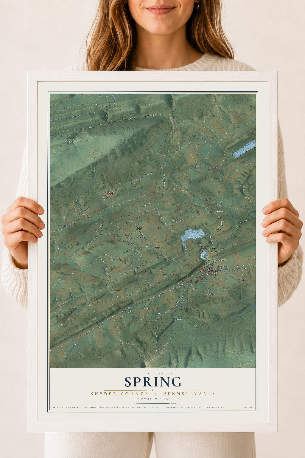 Map of Spring, Snyder County, Pennsylvania, 18 x 24 inch print in a white wood frame