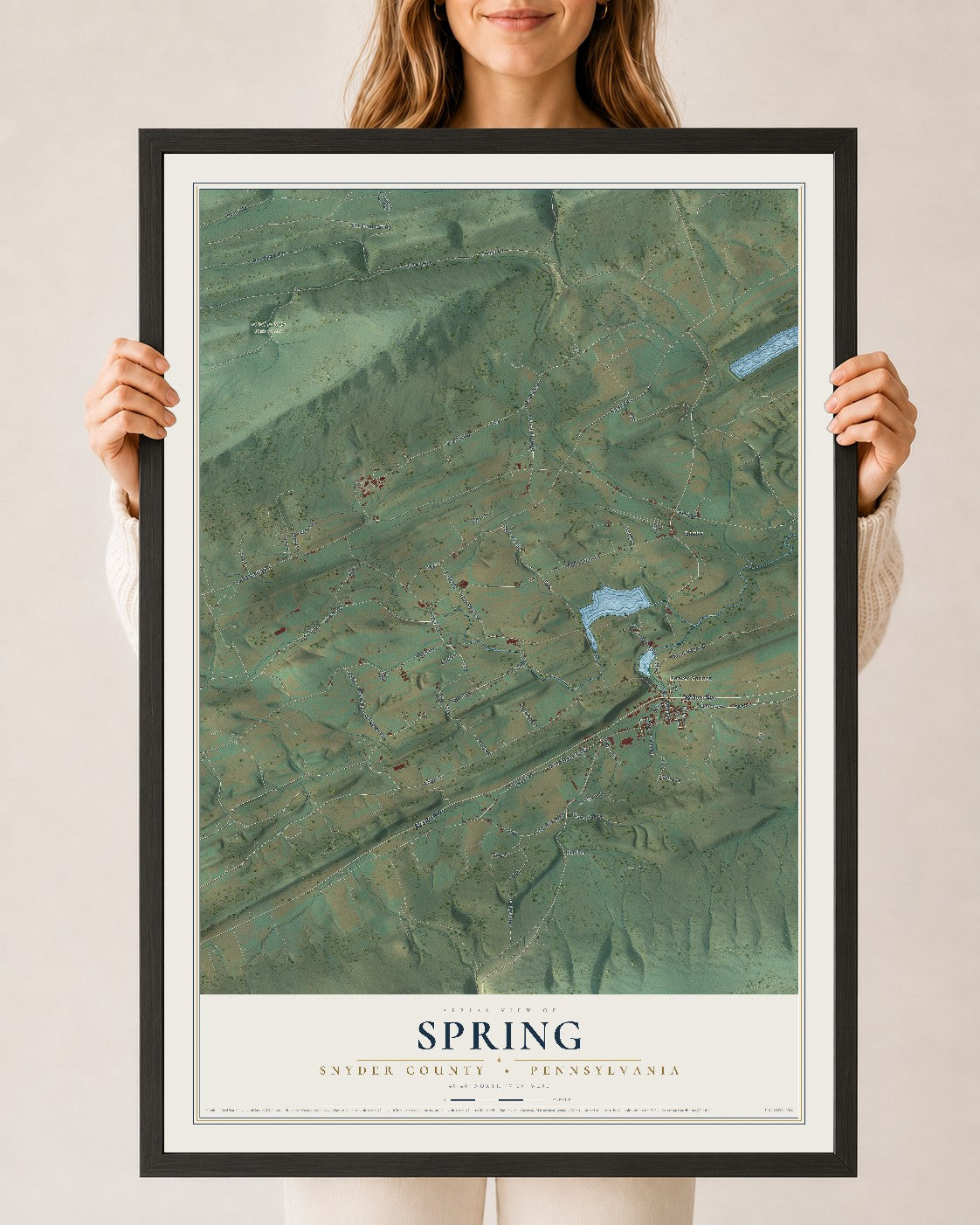 Map of Spring, Snyder County, Pennsylvania, 24 x 36 inch print in a black wood frame