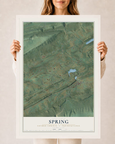 Map of Spring, Snyder County, Pennsylvania, 24 x 36 inch print in a white wood frame