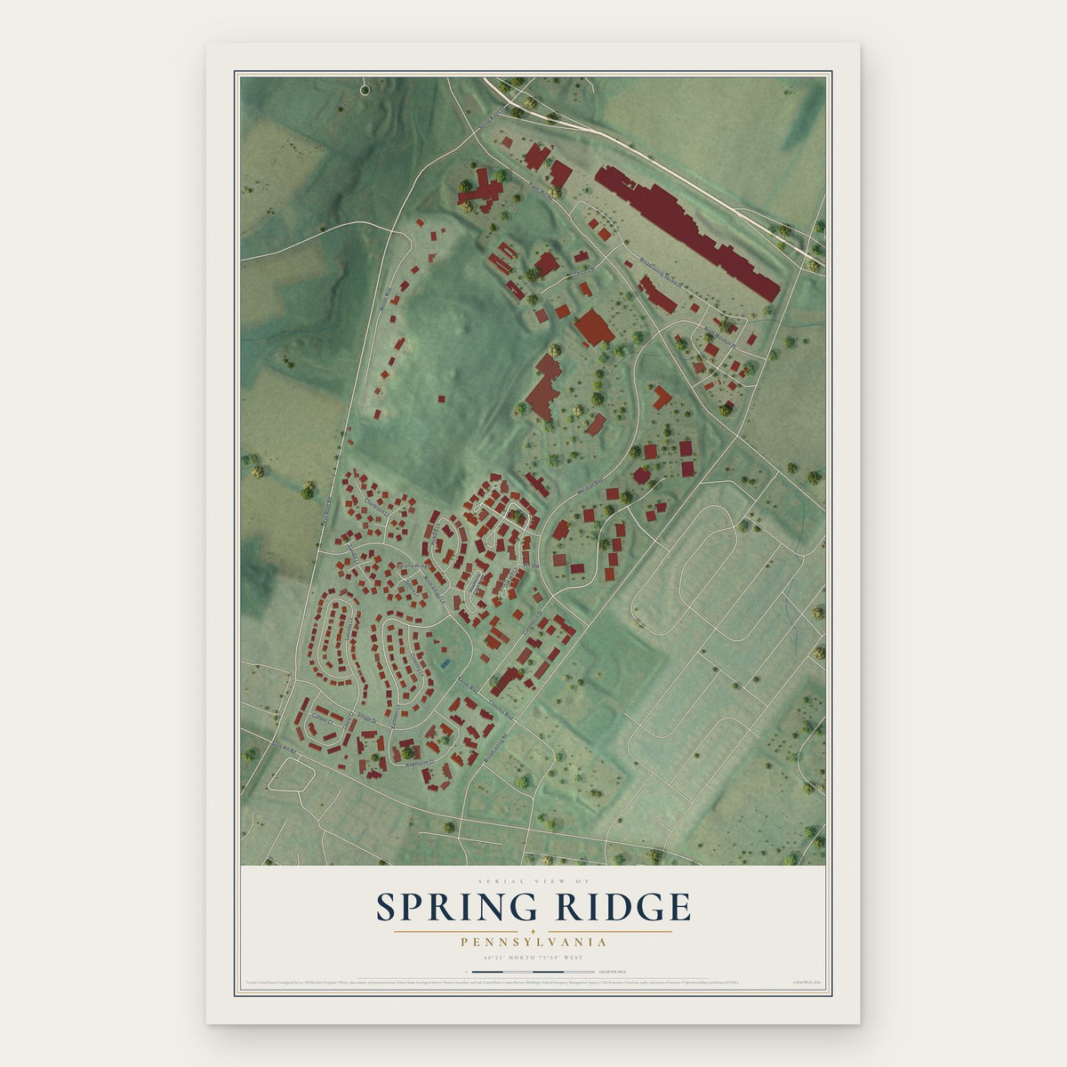 Spring Ridge, Pennsylvania map print, the full design