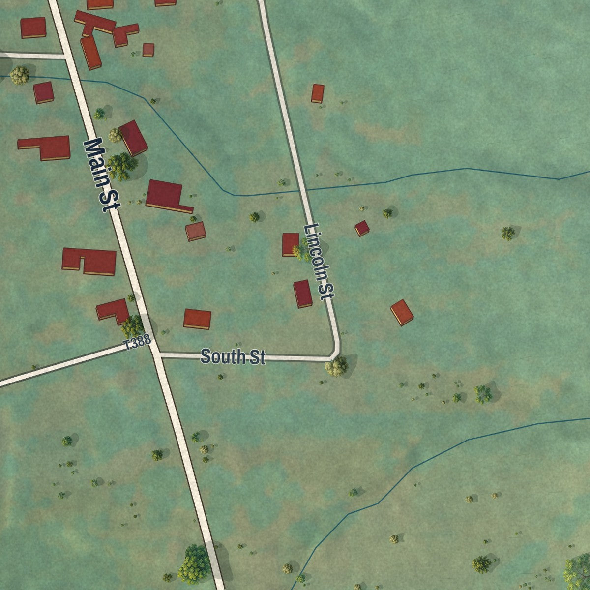 Second close-up of the map of Springboro, Pennsylvania print showing more streets and buildings